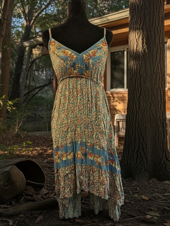 Angie Dresses & Skirts - Angie Teal Blue Floral High-Low Sundress (A38)